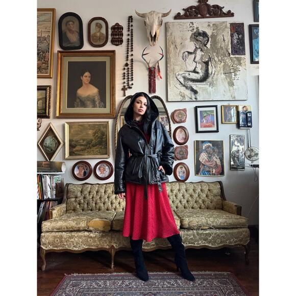 Vintage Wilsons Leather Hooded Black Jacket w Faux Fur Lining Small - Picture 4 of 12